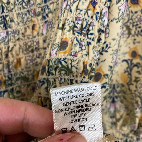 Max Studio butter yellow floral chiffon blouse w/ stretchy bodice long sleeves - Picture 11 of 12